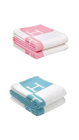 Pink or blue H cashmere throw large H throw