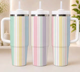 Pastel Striped Tumbler with Straw