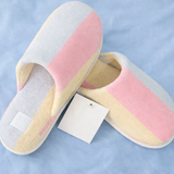 Pastel striped soft flump slippers with bag