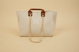 Canvas Tote Bag with Chain Cream and brown