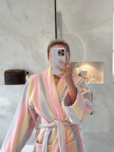 Pastel Striped Robe and Slipper Bundle