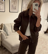Burgundy Collar faux leather Jacket