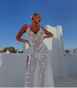 White Rose Sheer Floral Maxi Dress