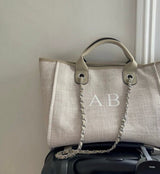 Greige personalise Canvas Tote Bag with Chain