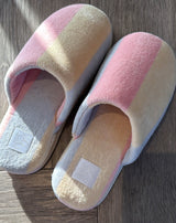 Pastel striped soft flump slippers with bag