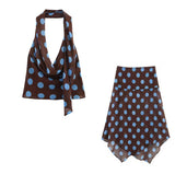 Polka Dot Brown and Blue Skirt and Top Co Ord