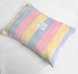 Large pastel striped Make up wash bag clutch with white zip