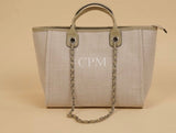 Greige personalise Canvas Tote Bag with Chain