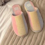 Pastel striped soft flump slippers with bag