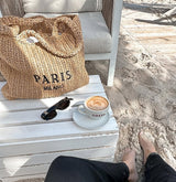 Beach Straw Bag Paris Milano Beige
