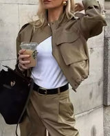 Crop Khaki Utility Jacket