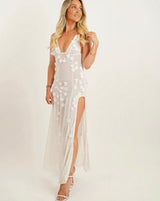 floral maxi dress sheer white