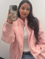 Pink Wool oversized Bomber Jacket