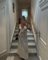 White Rose Sheer Floral Maxi Dress