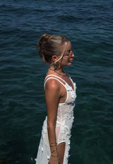 White Rose Sheer Floral Maxi Dress