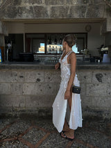 White Rose Sheer Floral Maxi Dress