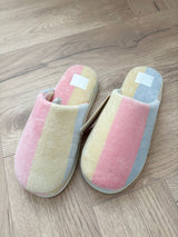 Pastel striped soft flump slippers with bag