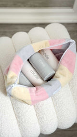 Medium Pastel striped flump make up wash bag
