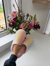 Pastel striped soft flump slippers with bag
