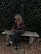 Burgundy Collar faux leather Jacket