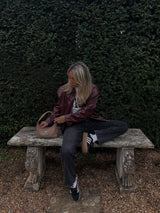 Burgundy Collar faux leather Jacket