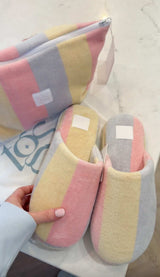 Pastel striped soft flump slippers with bag