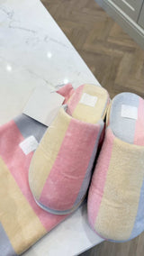Pastel striped soft flump slippers with bag