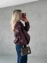 Burgundy Collar faux leather Jacket