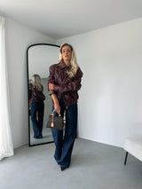 Burgundy Collar faux leather Jacket