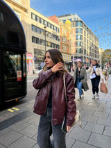 Burgundy Collar faux leather Jacket