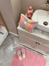 Robe, slippers, make up bag pastel striped bundle gift set