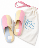 Pastel striped soft flump slippers with bag