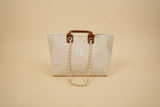 Canvas Tote Bag with Chain Cream and brown - THE GIFTED SISTERS