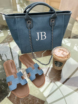 Blue Canvas Tote Bag with Chain Beach bag