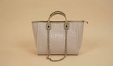Greige Canvas Tote Bag with Chain Beach bag