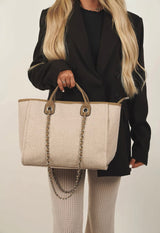 Plain canvas tote bag with chain
