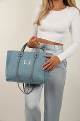Canvas Tote Bag with Chain- Blue