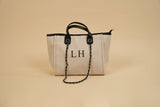 Canvas Tote Bag with Chain- Cream & black